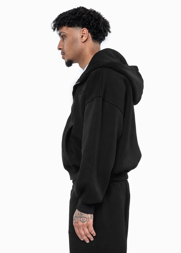 BLACK ON BLACK ZIP HOODIE