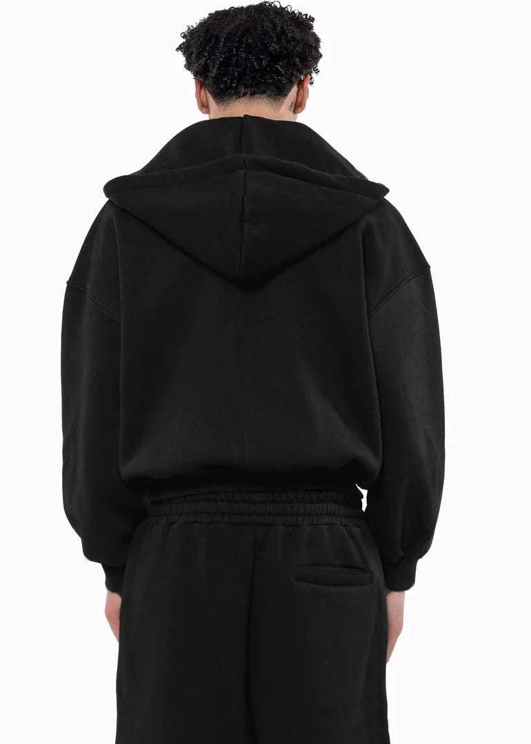 BLACK ON BLACK ZIP HOODIE